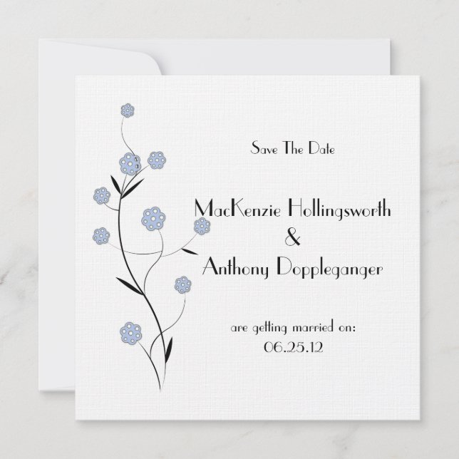Blue Floral Save the Date Einladung (Vorderseite)