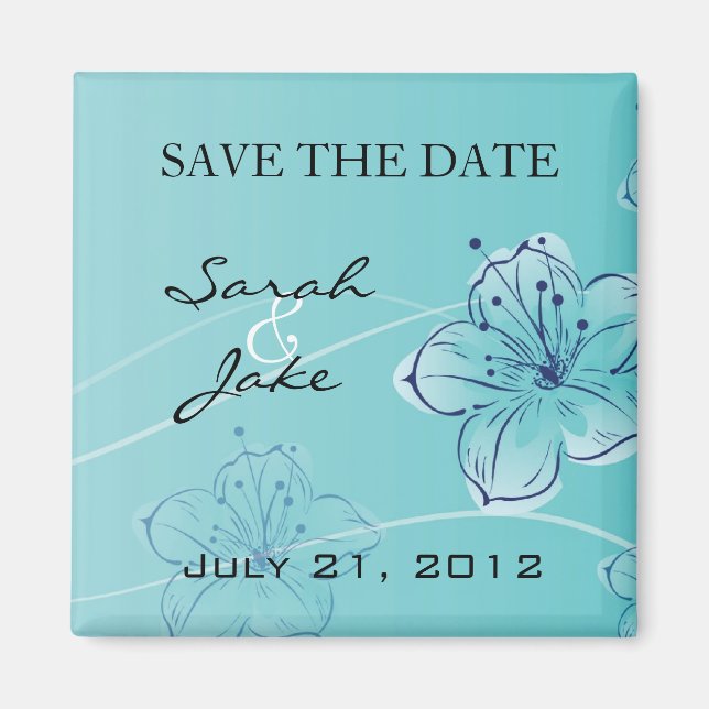 Blue Floral Save the Date Kühlschrankmagnet Magnet (Vorne)