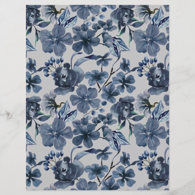 Blue Floral Scrapbook Paper (Vorderseite)