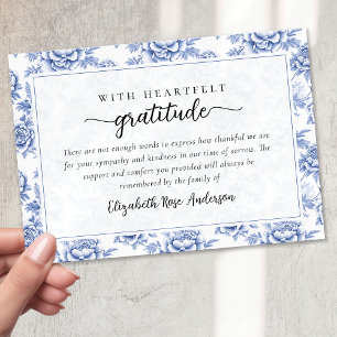 Blue Floral Script Funeral Dankeskarte