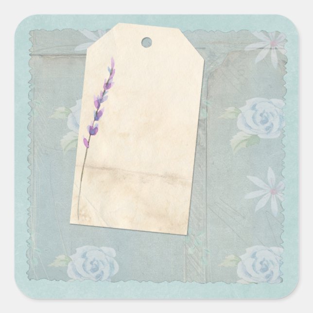 Blue Floral Shabby Scrapbook Verschönerung Quadratischer Aufkleber (Vorderseite)