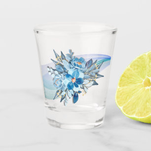Blue Floral Shotglass Gastgeschenk Hochzeit Schnapsglas