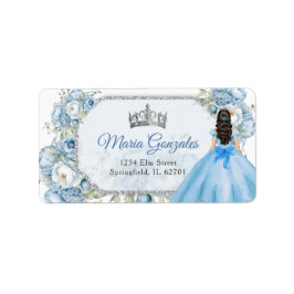 Blue Floral Silver Crown Quinceañera Adresse Adressaufkleber