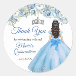 Blue Floral Silver Crown Quinceañera Vielen Dank Runder Aufkleber