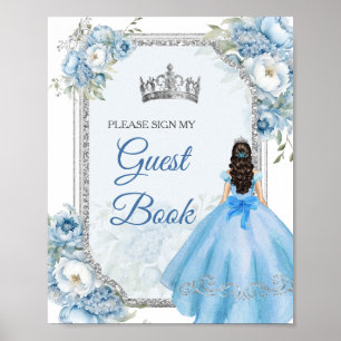 Blue Floral Silver Crown Quinceñera Gästebuch