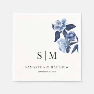 Blue Floral Simple Elegante Couple Initials Weddin Serviette