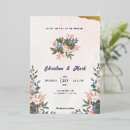 Blue Floral Simple Wedding Folieneinladung