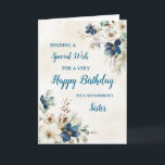 Blue Floral Sister Birthday Card Karte<br><div class="desc">Eine schöne Karte für Ihre Schwester an ihrem Geburtstag mit eleganten marineblauen und cremefarbenen Blume.</div>