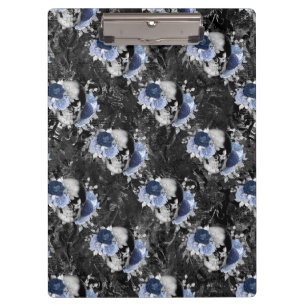 Blue Floral Skull Serie Design 1 Klemmbrett