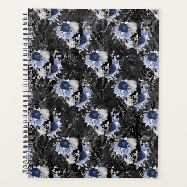 Blue Floral Skull Serie Design 1 Planer (Vorderseite)