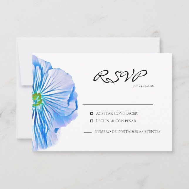 Blue Floral Spanish Response Card RSVP Karte (Vorderseite)