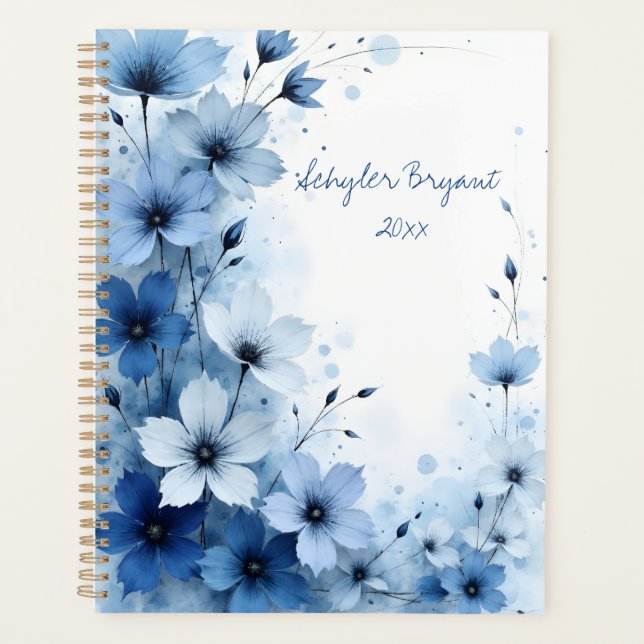Blue Floral Spiral-bound Abstract Summer Botanical Planer (Vorderseite)