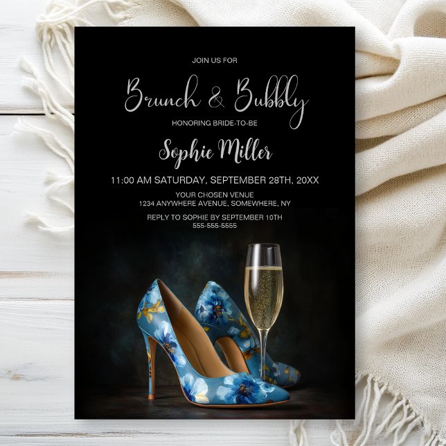 Blue Floral Stiletto Shoes Brunch and Bubbly Einladung (Von Creator hochgeladen)
