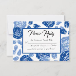 Blue Floral Stilvolle Rose Chic Simple Wedding RSVP Karte