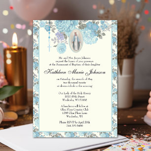 Blue Floral Taufe Christening Jungfrau Mary Einladung