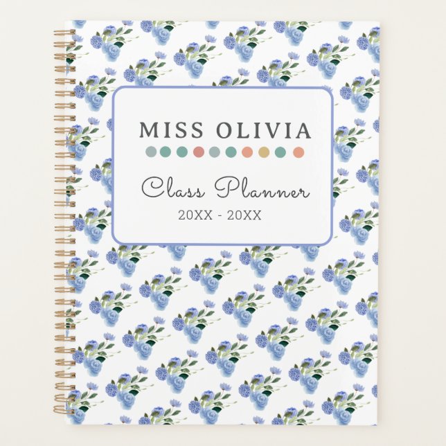 Blue Floral Teacher Planner: Personalisiertes Gesc Planer (Vorderseite)