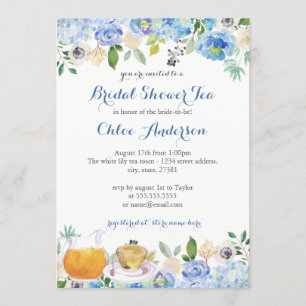 Blue Floral Teacup Bridal Dusche Einladung
