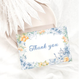 Blue Floral Teapot Wedding Danke Card