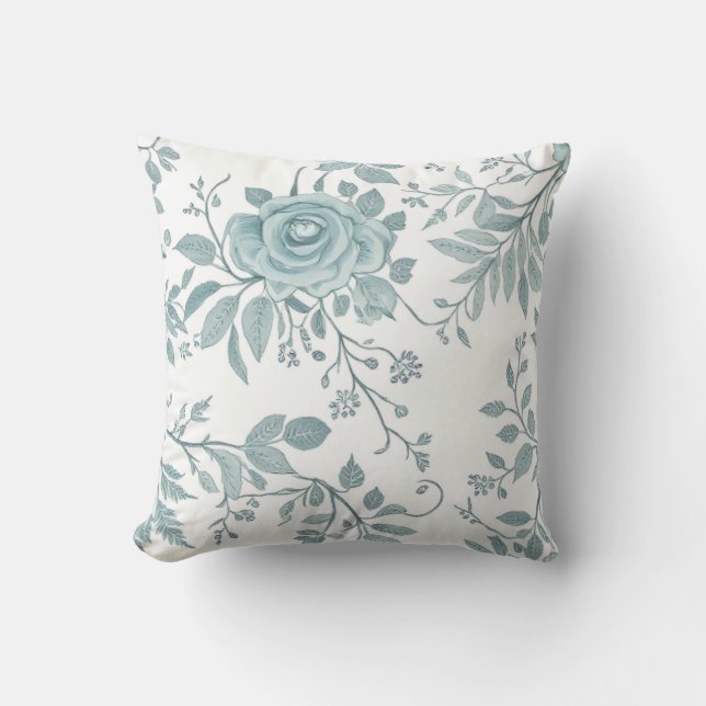 Blue Floral Throw Pillow Kissen (Vorderseite)