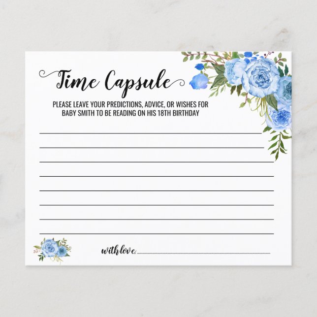 Blue Floral Time Capsul Advice for Baby card Flyer (Vorne)