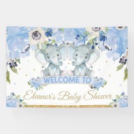 Blue Floral Twins Elephant Boys BegrüßungsHintergr Banner