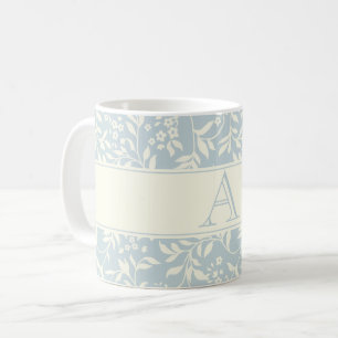 Blue Floral und Foliage Monogram Coffee Tasse