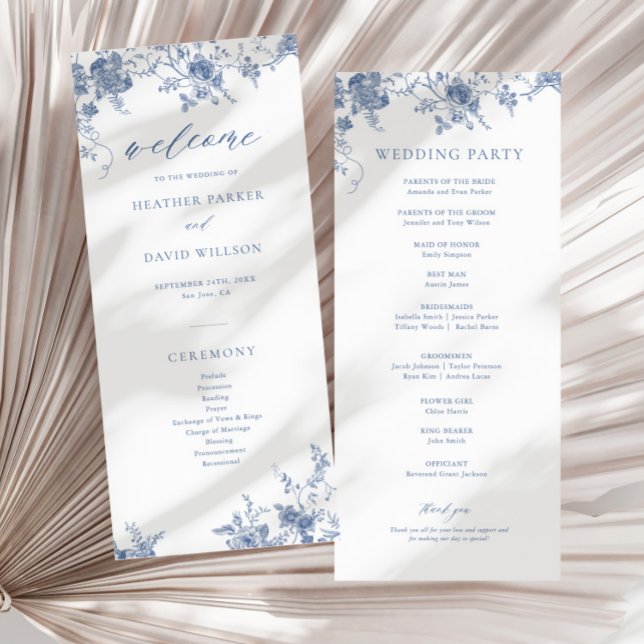 Blue Floral Viktorianisch Classic Wedding Programm (Von Creator hochgeladen)