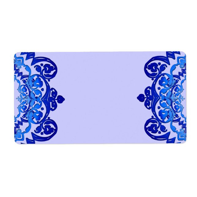 Blue Floral Vintag Art Leere große Labels (Vorne)