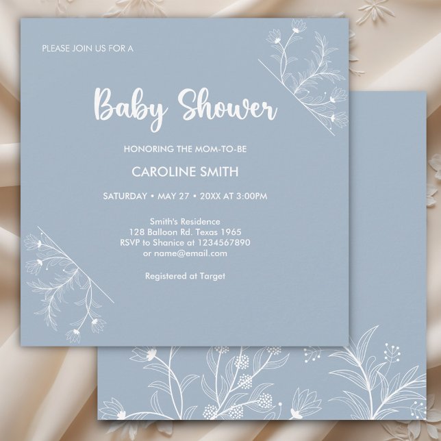 Blue Floral Vintag Baby Dusche Einladung (Von Creator hochgeladen)