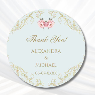 Blue Floral Vintag Baroque Wedding Danke Runder Aufkleber