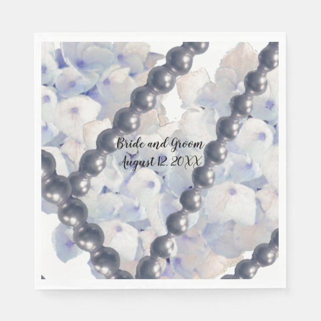 Blue Floral Vintag Pearls Hochzeitspapier Napkins Serviette (Vorderseite)