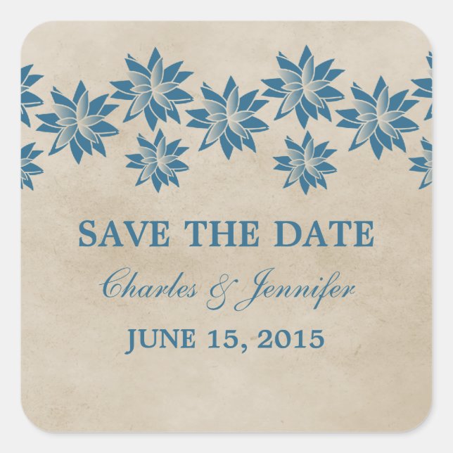 Blue Floral Vintag Save the Date Stickers (Vorderseite)