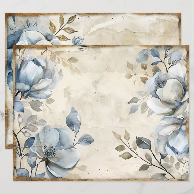Blue Floral Vintag Scrapbook Paper (Vorne/Hinten)