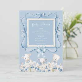 Blue Floral Vintage Animals  Baby Shower Einladung
