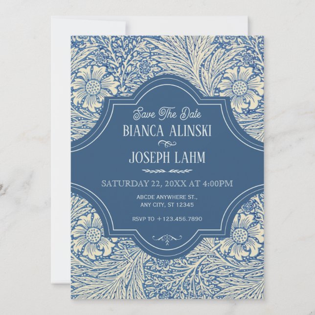 BLUE FLORAL VINTAGE WEDD SAVE THE DATE (Vorderseite)