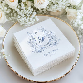 Blue Floral Wappen Monogram Elegant Wedding Serviette