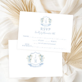 Blue Floral Wappen Monogram Wedding RSVP Cards