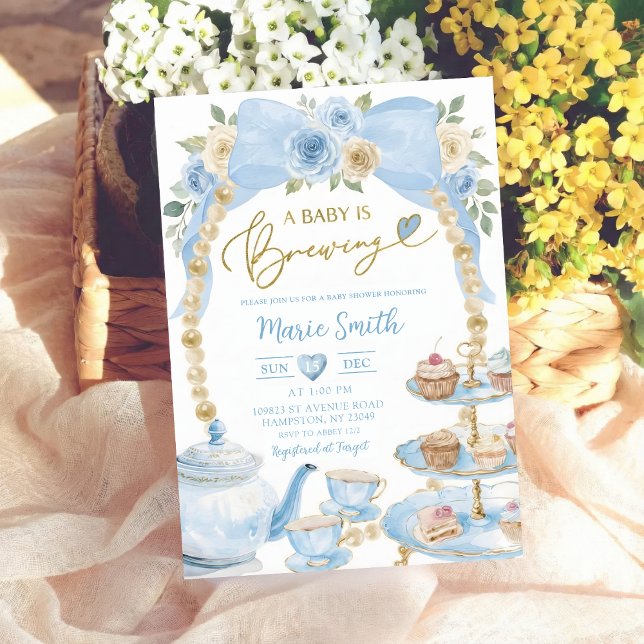 blue floral watercolor baby shower tea coquette einladung (Von Creator hochgeladen)