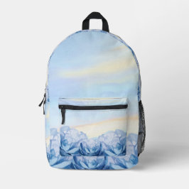Blue Floral Watercolor Backpack Bedruckter Rucksack