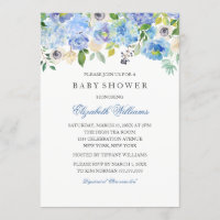 Blue Floral Watercolor Boy Baby Dusche Einladung