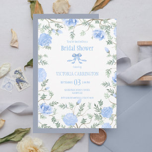 Blue Floral Watercolor Brautparty Hochzeit Einladung