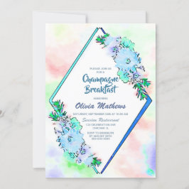 Blue Floral Watercolor Champagne Frühstück Einladung