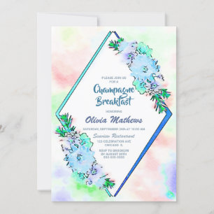 Blue Floral Watercolor Champagne Frühstück Einladung