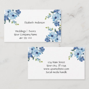 Blue Floral Watercolor Feminée Kleine Unternehmen  Visitenkarte