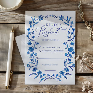 Blue Floral Watercolor Frame Response Card RSVP Karte
