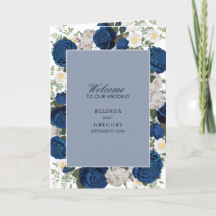 Blue Floral Watercolor Hochzeitsorden Programm