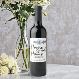 Blue Floral Watercolor Key Realtor Closing Gift Weinetikett