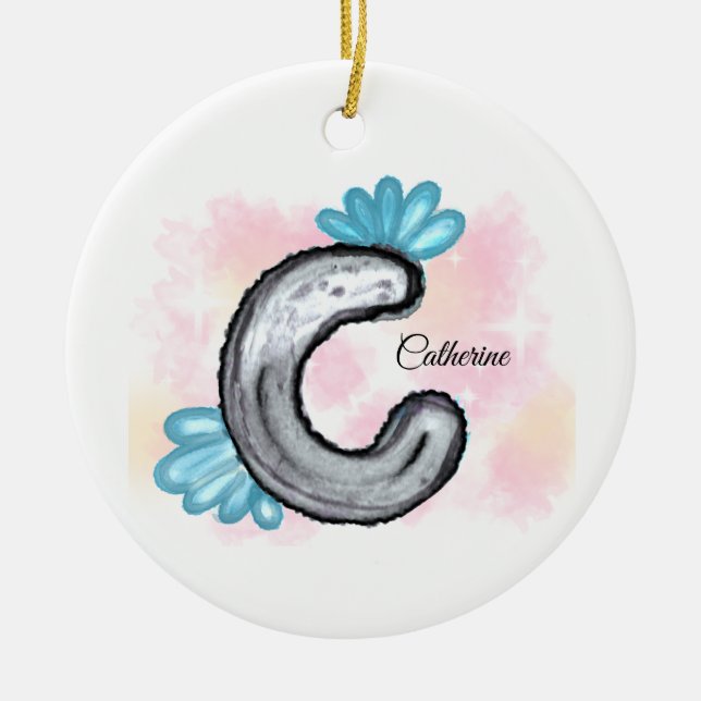 Blue Floral Watercolor Letter C Keramik Ornament (Vorne)