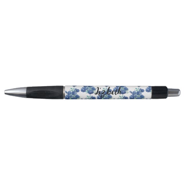 Blue Floral Watercolor Pattern Pen Kugelschreiber (Vorderseite)