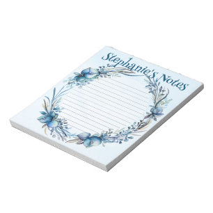 Blue Floral Watercolor Personalisiert Notepad Notizblock